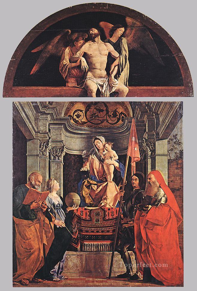 La Virgen y el Niño con los Santos Pedro Cristina Liberale y Jerónimo Renacimiento Lorenzo Lotto Pintura al óleo